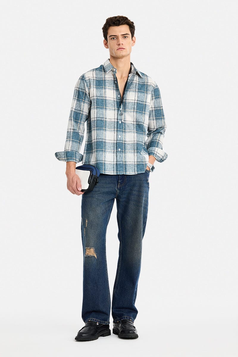 Men's Gray Checked Casual Shirt